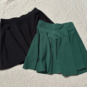 Two Black and Green Skater Skirt Set